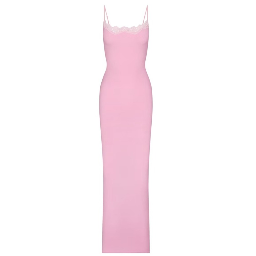 Skims Fits Everybody Lace Long Slip Dress Bubblegum Pink Maxi DR-MAX-9257W Small